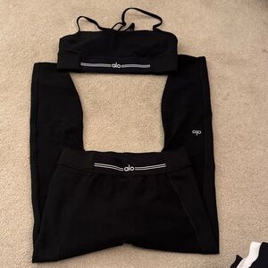 ALO Yoga Women's Black Track Pants & Crop Top Set